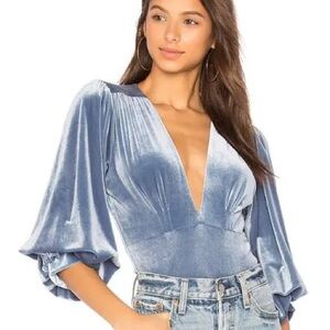 Misa Los Angeles Blue Velour Body Suit Size XS
